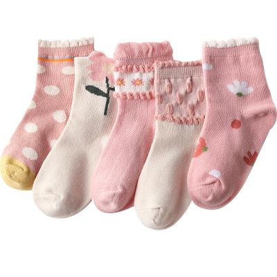 China Medium Spring Tube Children's Cotton QUICK DRY Socks and Autumn Lace Polka Dot Pink for sale