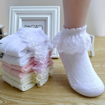 China New Antibacterial Soft Flower Lace Socks Baby Dress Cotton Lace Ankle Ruffle Ruched Socks for sale