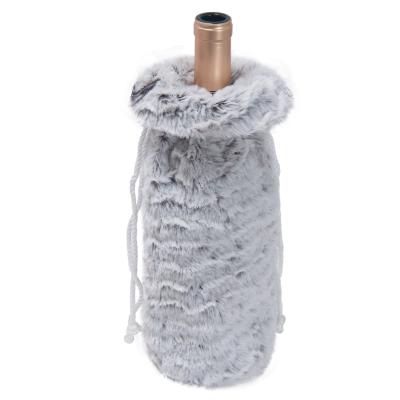 China Christmas Deoration Fur Wine Bottle Covers Holiday Champagne Bottle Cover Christmas Bag Decorations For Home for sale