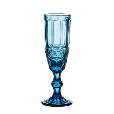 China Modern Goblet Embossed Black Blue Green Colored Water Glass Vintage Wine Glass Goblet Wine Glass Pressed Glass Goblets for sale