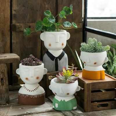 China Resin Vase Girl Face Planter and Plant Pot Design Modern Head Flower Pot for sale