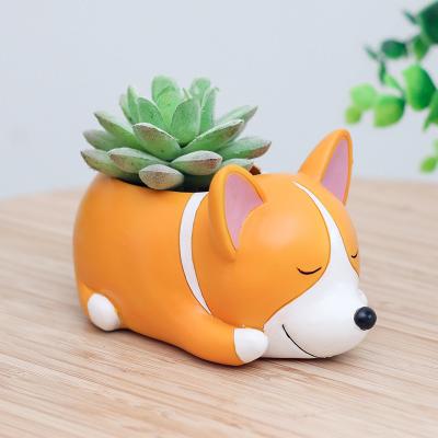 China Modern Cute Novelty Resin Puppy Corgi Husky Schnauzer Animal Succulent Flower Sleepy Pots Wholesale Home Decor Items for sale