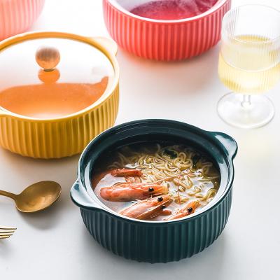 China Sustainable Creative Solid Color Personality Double Ear Soup Pot With Glass Cover for sale