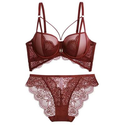 China Breathable 2022 new sexy bra lace cup noodles gather adjustable ladies bra and underwear 38 bra size for sale