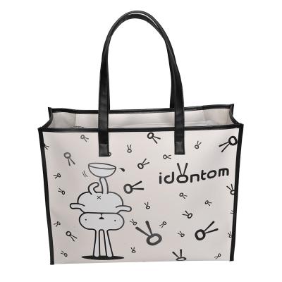 China Fashion Hot Sale Customized 18L PU Leather Lovely Cartoon Printing Shoulder Ladies Tote Handle Bag Large Capacity Women Fashion Handbag for sale