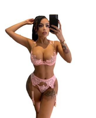 China Lingere 2023 sexy hot lace pink chain lingerie manufactures sexy lingeries ladies for sale