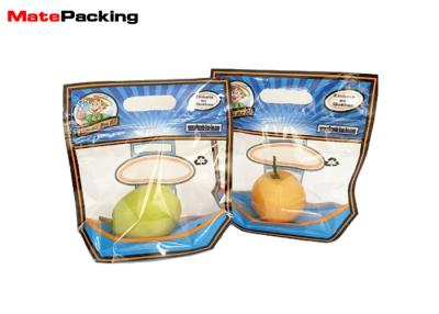 China Custom Printing Vegetable Preserving Bags , Clear Handle Fruit Packaging Bags With Zipper for sale