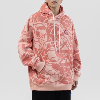 China Custom Embroidery Fashion Anti Shrink Tracksuit Plus Size Oversized Men Loose All Over Print Hoodie for sale