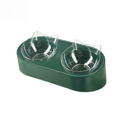 China Automatic Pet Supplies 15 Degree Double Dog Food Water Bowl High Quality Adjustable Transparent Pet Bowl for sale