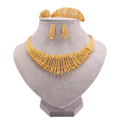 China Fashion TRENDY African Jewelry Set 24K Gold Plated For Women Bridal Wedding Gifts Necklace Bracelet Earrings Rings Jewelry Sets for sale