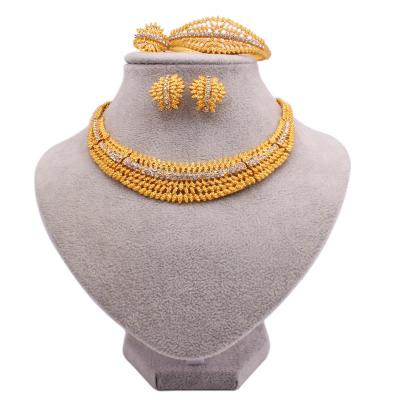 China TRENDY 24K Gold Plated African Jewelry Sets Bracelet Ring Luxury Earrings Necklace Wedding Wife Gift Jewelry Set For Women for sale