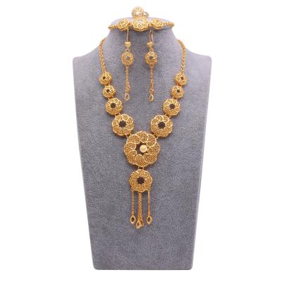 China TRENDY Dubai 24K Gold Plated Designer Jewelry Sets Wedding Necklace Bracelet Earrings Ring Bridal Jewelry Set Gifts For Women for sale