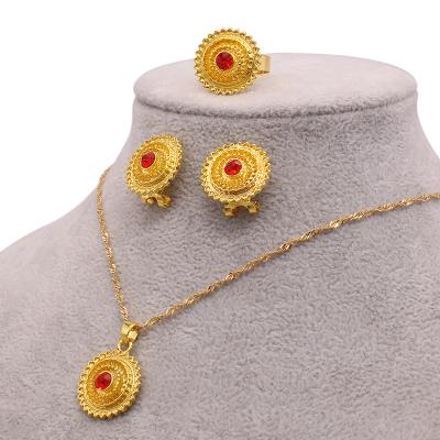 China TRENDY Ethiopian Gold Filled 24K Jewelry Sets Necklace Earrings Rings African Set Jewelry Sets For Women Dubai Bridal Wedding Gifts for sale