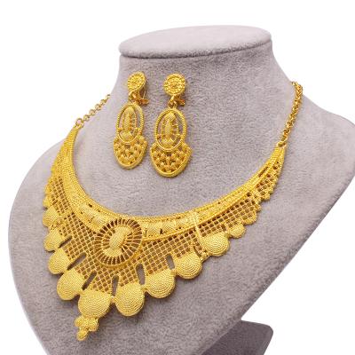 China New FASHIONABLE Luxury Dubai 24K Gold Plated Filled Jewelry Sets Ornament Jewelry For Women African Necklace Earrings Wife Gifts Set for sale