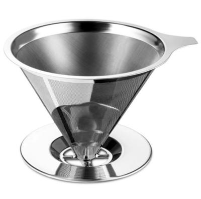 China Sustainable Mesh Stainless Steel Reusable Double Drip Cone Pour Over Coffee Dripper for sale