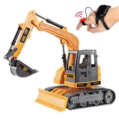 China 4WD 2.4G Hz 8CH Gesture Crawler Alloy Excavator 1:45 Rc Construction Toy Trucks Excavator With LED Remote Control Colorful Light for sale