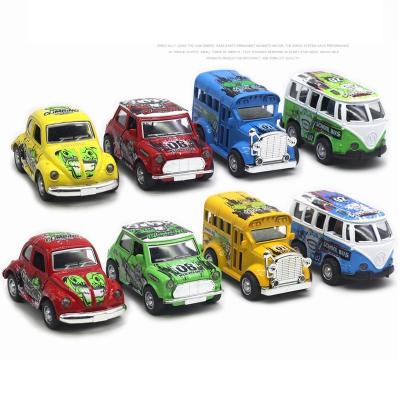 China Toy Promotional Diecast Gift Pull Back Metal Bus 1:36 Scale Graffiti Toy Car With Light And Sound for sale