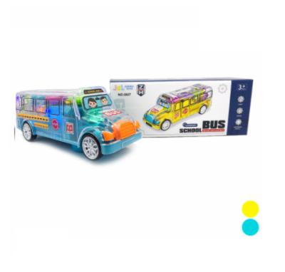 China Set Of Electric Universal Speed ​​School Bus Model Transparent School Bus Toy With Light for sale