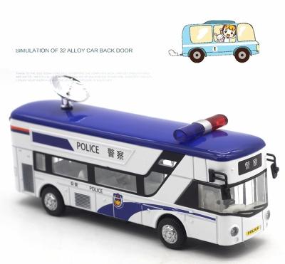 China Diecast Toy Alloy Unit Layer Police Bus Model Toy 1:50 Diecast Bus Model Toy Pull Back Optical Car Acousto Model for sale