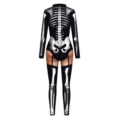 China Digitally Printed Skeleton Flower Skeleton Vampires Women's Halloween Ghost Costume Jumpsuit for sale