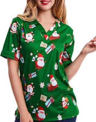 China Christmas Printed Hospital Printed Santa Claus Snowman Scrubs Uniform For Women for sale