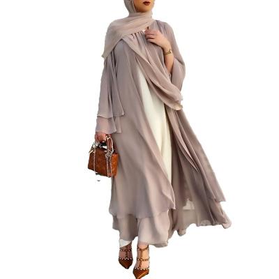 China Supply Soft And Polyester Manufacturer Elegant Plus Size Women's Long Robe Pure Color Cardigan Muslim Dresses With Assorted Main Scar for sale