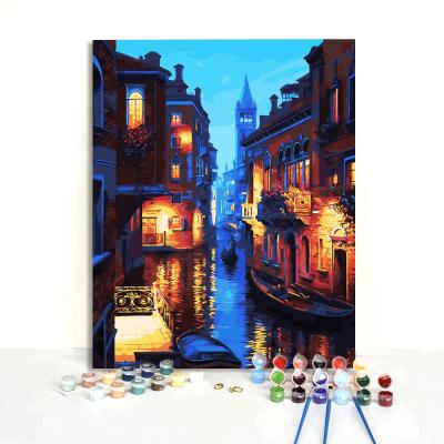 China Wholesale Popular Eco-friendly Creative Diy Digital Drawing Custom Oil Painting Venice City Landscape Painting On Canvas By Numbers for sale