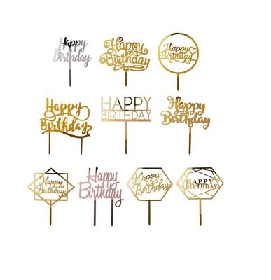 China Baking Crown Cake Decorating Accessory Round Happy Birthday Bronzing Black White Acrylic Cake Topper for sale