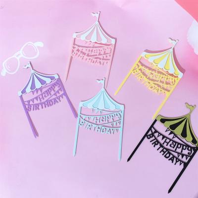 China Acrylic Kids Cake Candy Color Props Castle Decoration Happy Birthday Baby Shower Cake Baking Toppers for sale