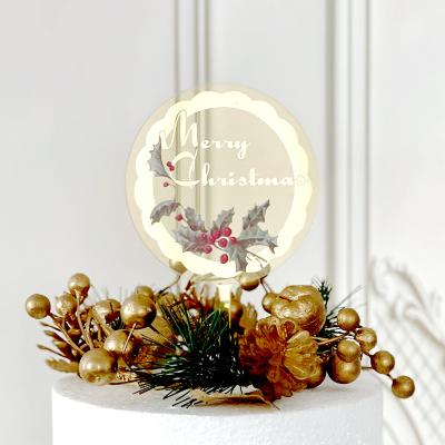 China Arcylic Newcomer Leaves Berry Acrylic Cake Topper Merry Christmas for sale