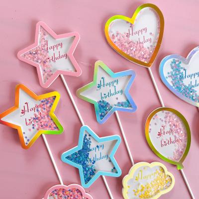 China Heart Shaped Coloful Happy Birthday Cake Toppers Arcylic Glitter Love Star Balloon Paper Cloud Cake Decoration for sale