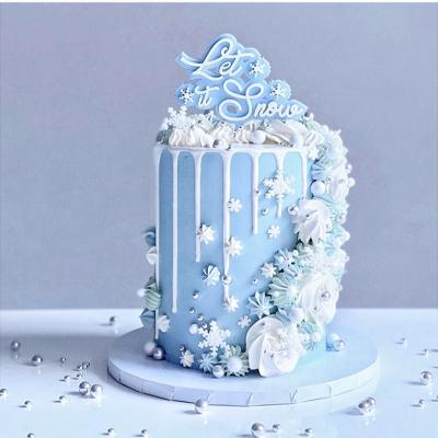 China Arcylic Let It Snow 3D Printing Acrylic Cake Topper Christmas Cake Birthday Party Decoration Snowflake For Xmas for sale