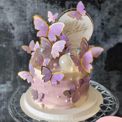 China Creative Baking Supplies Cake Accessories Bronzing Cupcake Topper Paper Butterfly Happy Birthday Party Decoration for sale