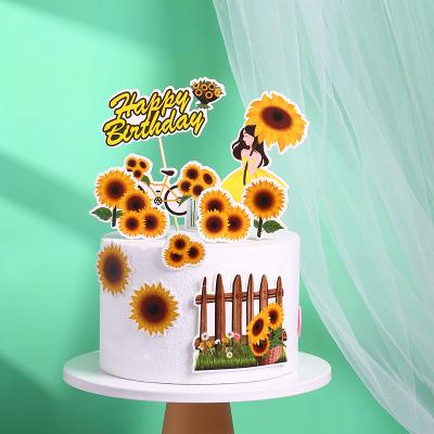 China Sunflower Cake Paper Decoration Set Girl Happy Birthday for sale