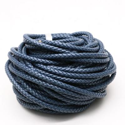 China Jewelry Series 6mm Braided Rope Genuine Leather Deep Blue Cow Leather Strings String Rope Bracelet Findings Diy Jewelry Making for sale