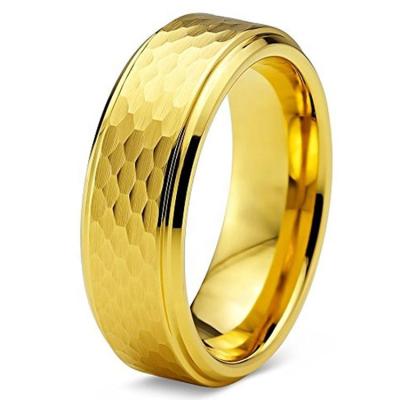 China Tungsten Hammered 8mm Handmade TRENDY Ring Men Women Wedding Band with Solid Wenge Wood Inlay for sale