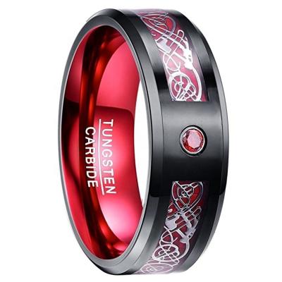 China CLASSIC Red Tungsten Carbide Wedding Band Ring For Mens Celtic Ring 8mm Dragon Red Carbon Fiber Size 7 12 for sale