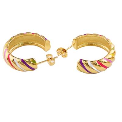 China Hottest IDS Hollow Crescent Enamel Twisted Colorful Earrings Stud Rainbow Color Stainless Steel Earrings for sale