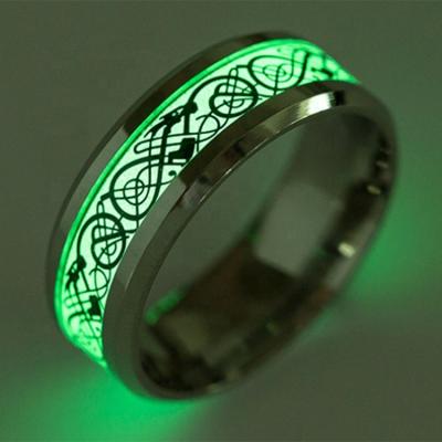 China Trendy Statement Jewelry Chunky Wedding Finger Rings Stainless Steel Ring Dragon Dish Luminous Fluorescent Ring for sale