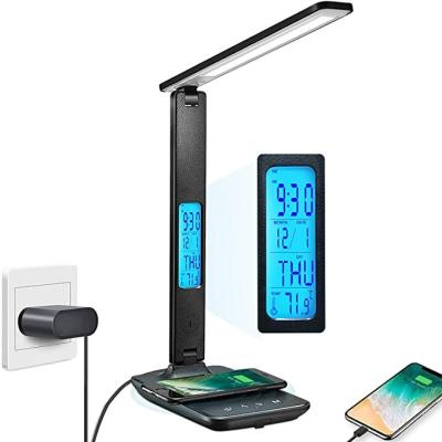 China Modern Dimming LED Desk Lamp Eye-Caring LED Table Lamp with USB Port and 10W Fast Wireless Charger for sale