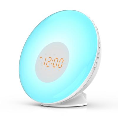 China New Antique Style Wifi Sunrise Smart Alarm Clock LED Light Wake Up Alarm Clock Speaker With FM Radio for sale