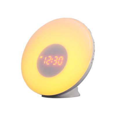 China Antique Style Sunrise Sunset Simulation Wake Up Alarm Clock Digital Pendulum Table Light Touch Control with FM Radio Nap Function for sale