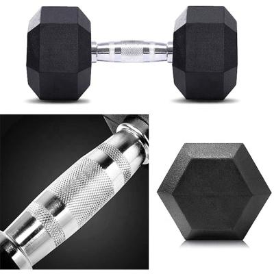 China Black Rubber Covered Hex Dumbbell Dumbbell Rubber Vinyl Dipping Straight Hex Dumbbell Grip Dumbbells for sale