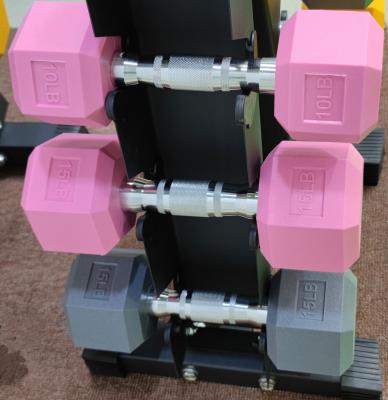 China Dumbbell Hex Rubber Covered Neoprene Coated Dumbbell Weight Storage Rack Colorful Hex Dumbbells 17.5 Pound Hex Dumbbell Book for sale