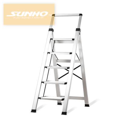 China Aluminum Retractable Folding Ladders 5 Steps Handrail Household Ladder for sale