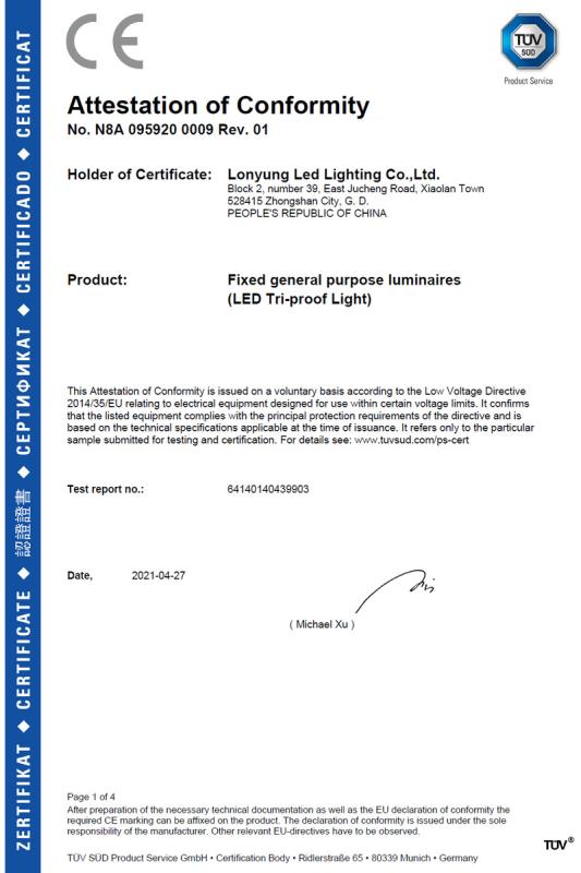 CE - Guangdong Lonyung Led Lighting Co., Ltd.