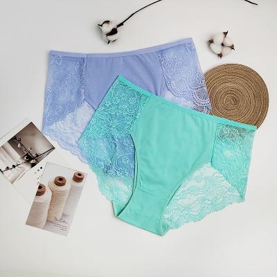 China Breathable Natural Cotton Breathable Underwear In Solid Color Lace Sexy Underwear For Ladies for sale