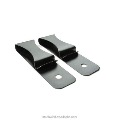 China Small Aluminum Hardware Belt Holster Stamping Bending Spring Clip With Black Powder Coated for sale