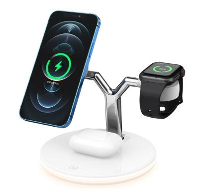 China For iphone 12 for iwatch airpods 3 in 1 magnetic wireless fast charger 15W charging station, 5W 7.5W 10W 15W wireless charger for iwatch airpods for iphone 12 for sale