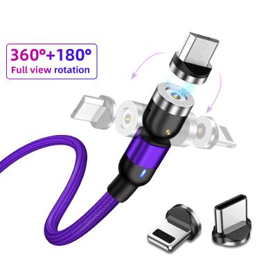 China MP3/MP4 Player 2021 New 1M 2M 3 in 1 Type Micro Luminous Bursting 540 Rotation LED USB C Magnetic Mobile Charging Cable for IOS micro USB C for sale